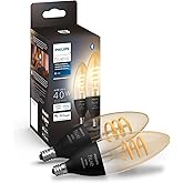 Philips Hue Smart 40W Candle-Shaped Filament LED Bulb - White Ambiance Warm-to-Cool White Light - 2 Pack - 350LM - E12 - Indo