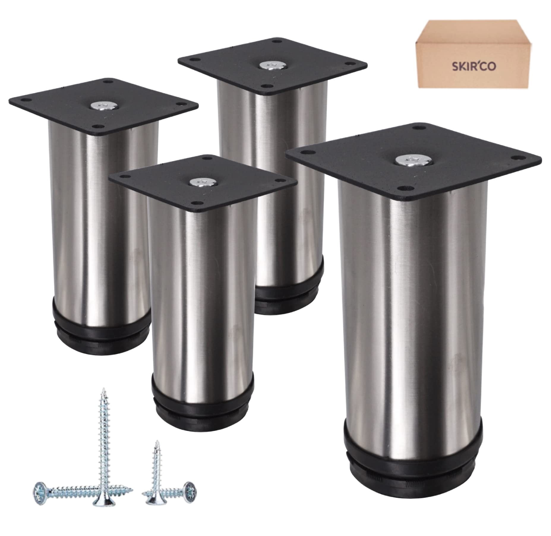 SKIR'CO (Pack of 4 pcs Height Adjustable Metal Furniture Legs, 12 cm Stainless Steel Furniture Feet, Round Sofa Legs With Screws (4, Height 12 cm)