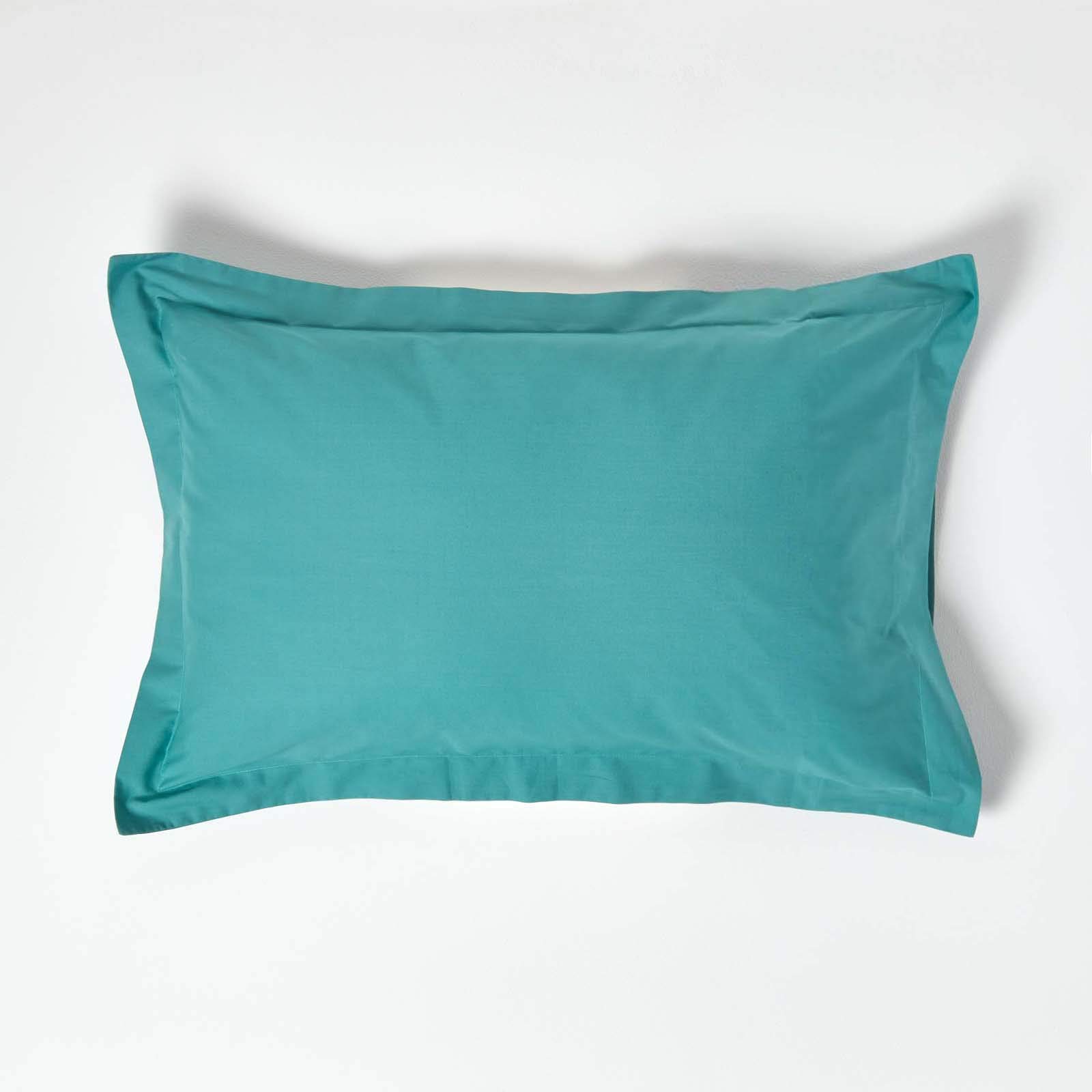 HOMESCAPES Teal Pure Egyptian Cotton Oxford Pillowcase Standard Size 200 TC 400 Thread Count Percale Equivalent Pillow Case