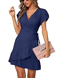 SAMPEEL Womens Ruffle Hem Summer Dress Short Sleeve