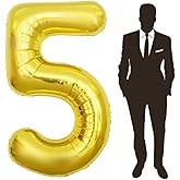 65 Inch Giant gold Foil Number Balloon,Old Children's Birthday Party Helium Balloon Wedding And Celebration Themed Party Decoration Supplies (5 Plus)