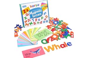 Aomola Magnetic Letters with Cards for Classroom Educating Kids in Fun - Sight Words Educational Alphabet Refrigerator Magnets Preschool Toddler Montessori Spelling Matching Game Fridge Magnets