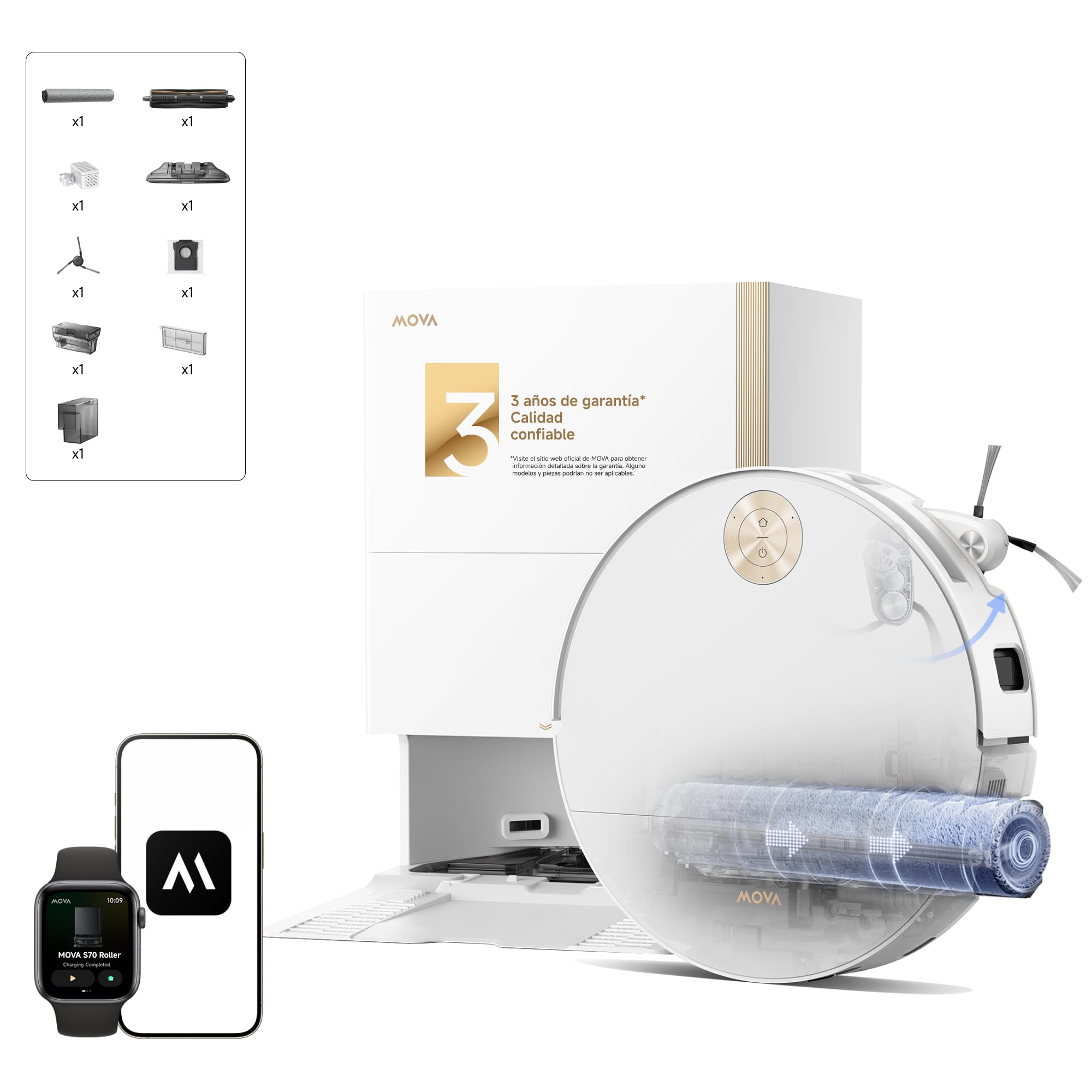 MOVA S70 Ultra Roller robot aspirador con 32.000 Pa de succión y fregado HydroForce, navegación CovertSense, tecnología AutoShield, doble sistema antienredos, control por voz estación base todo en uno