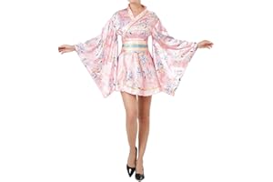 ASWTZ Women's Japanese Kimono Costume Traditional Geisha Short Robe Anime Printed Bathrobe Gold Stamping Pattern Sleepwear