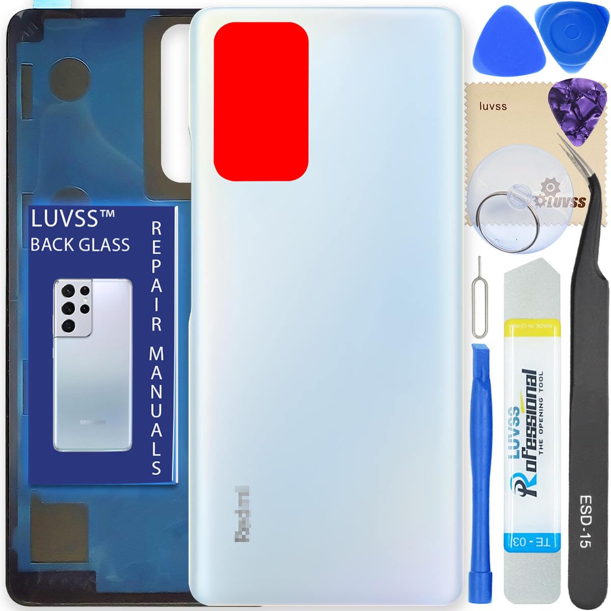 LUVSS Back Glass Cover Replacement Compitable for Xiaomi Redmi Note 10 Pro Rear Cover + Repair Manual DIY Tools Kit (Blue)