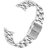 Kai Tian 22mm Curved Ends Watch Band with Foldover Clasp, Silver Solid Quality Stainless Steel Half-Moon Tapered 3D Flats Metal Watch Strap for Men Women