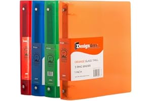 JAM PAPER Plastic 1 inch Binders - Assorted 3 Ring Binders (Red, Blue, Green & Orange) - 4/Pack