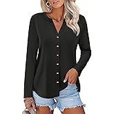ORANDESIGNE Women’s Button Down Shirts Long Sleeve Tops Fall Tunics Ladies Button Up V Neck Tees