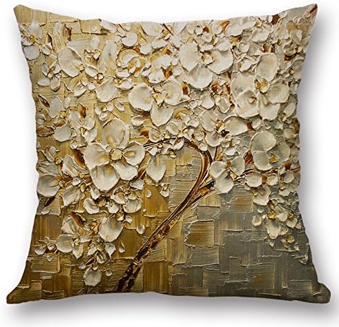 Versub Oil Painting Home Decorative Cotton Linen Throw Pillow Cover Cushion Case Square Pillowslip for Party Wedding Birds Flowers 18 X 18''