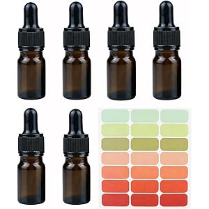 TUPWELY 6Pack 10ML Amber Glass Essential Oil Dropper Bottles with Sticker | 0.34oz Leakproof Travel Eye Dropper Bottle,Refill