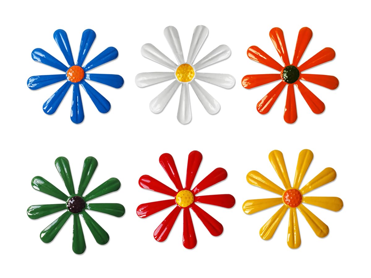 Tsilin 6 Pcs Metal Flowers Wall Decor Garden Decor, Metal Flower Wall Art Hanging Ornament Decoration for Indoor Living Room Bedroom Dining Room Outdoor Backyard Porch Patio Fence