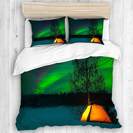 Amazon Dojofelpm 布団カバー シングル 3点セット 枕カバー 掛け布団カバー 敷き布団カバー ホテルシングル 磁場下のオーロラキャンプ テント自然写真 ベッドカバー ボックスシーツ 布団カバー 布団用 ホテルシングル 寝具カバーセット 掛カバー150 210cm 寝具