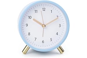 AOLOX Alarm Clock 4.5" Bedside Battery Operated Round Analog Clocks with Backlight for Bedroom, Blue