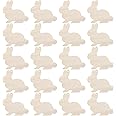 ULTNICE 20pcs Easter Wooden Bunny Pendant - Unfinished Cartoon Rabbit Slice - Uncolored Wood Cutouts for Easter Party DIY Craft Decor