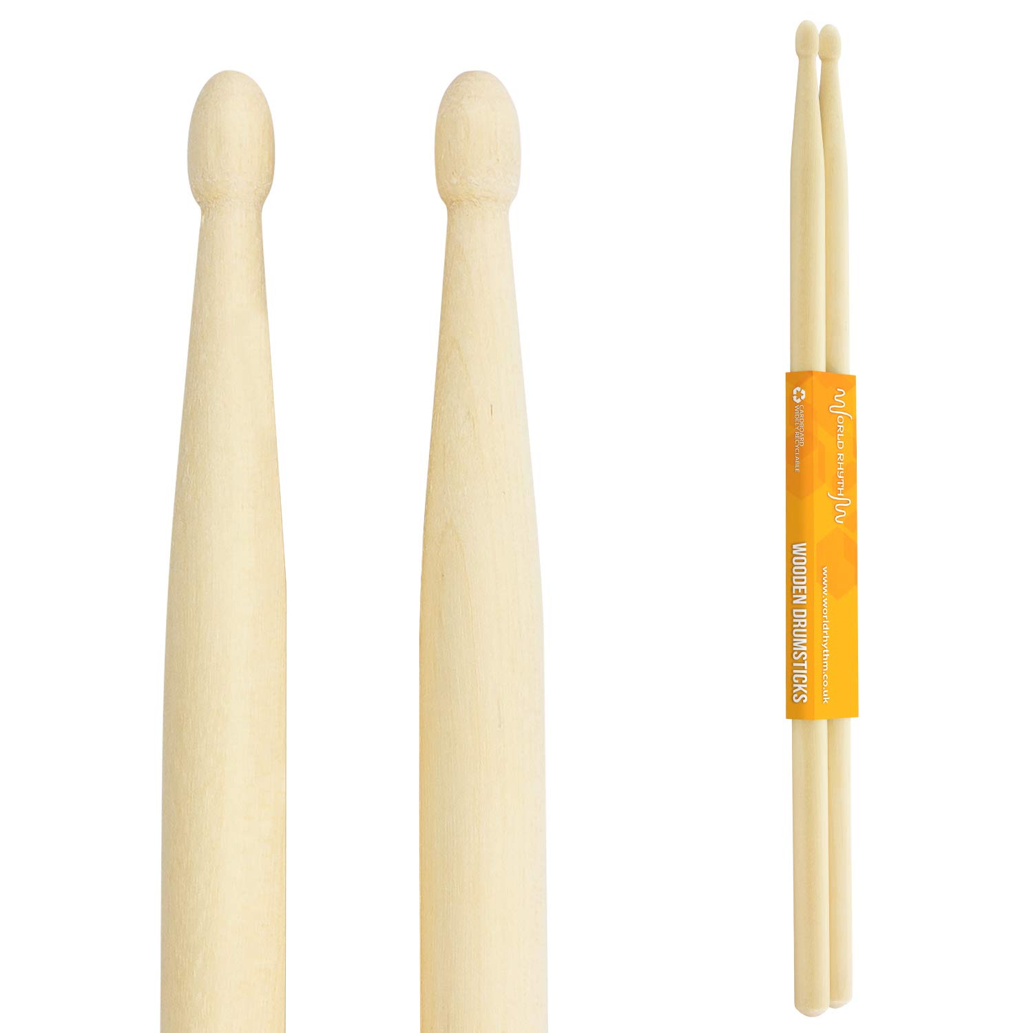 World Rhythm Drumsticks 5A by World Rhythm - Wood Tip Pair of 5A Maple Drum Sticks