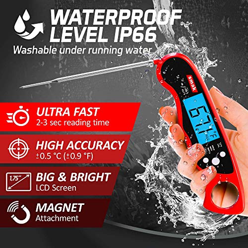 Digital Instant Read Meat Thermometer Smak Waterproof Kitchen Food
