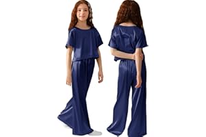 Petite&Me Girls Pajamas, Silk Pajamas for Girls, Cropped Short Sleeve Top and Long Pants Size 6-14