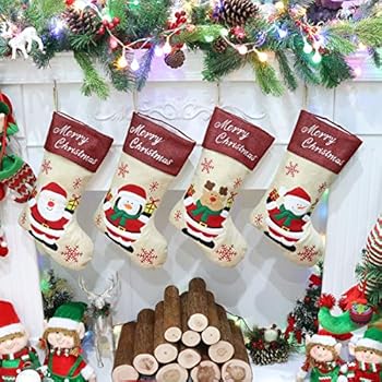 Athoinsu 4 PCS Christmas Stockings Rustic Family Xmas Holiday Party Tree Vintage Home Decorations Gifts for Toddlers Kids, 20'' (Style2)