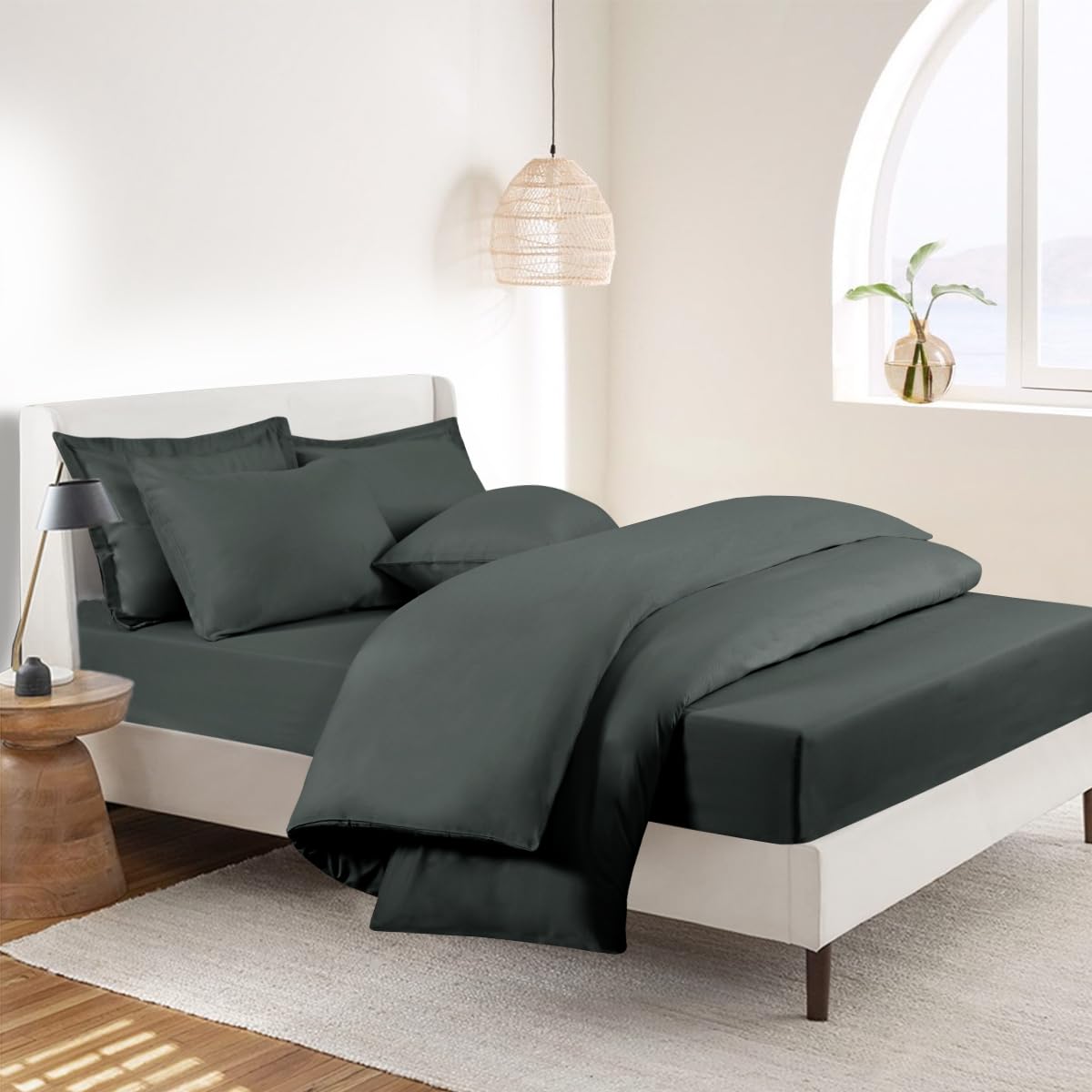 RUIKASI Bedding Sets King Size Bed - 4 Piece Bedding Set Kingsize Bed, Deep Pocket Fitted Sheet and Duvet Cover with Pillow cases, Soft Microfiber Duvet Set with Zipper, Grey