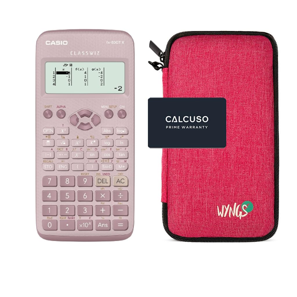 Casio FX-83GT X pink + extended warranty by calcuso + protective case by WYNGS