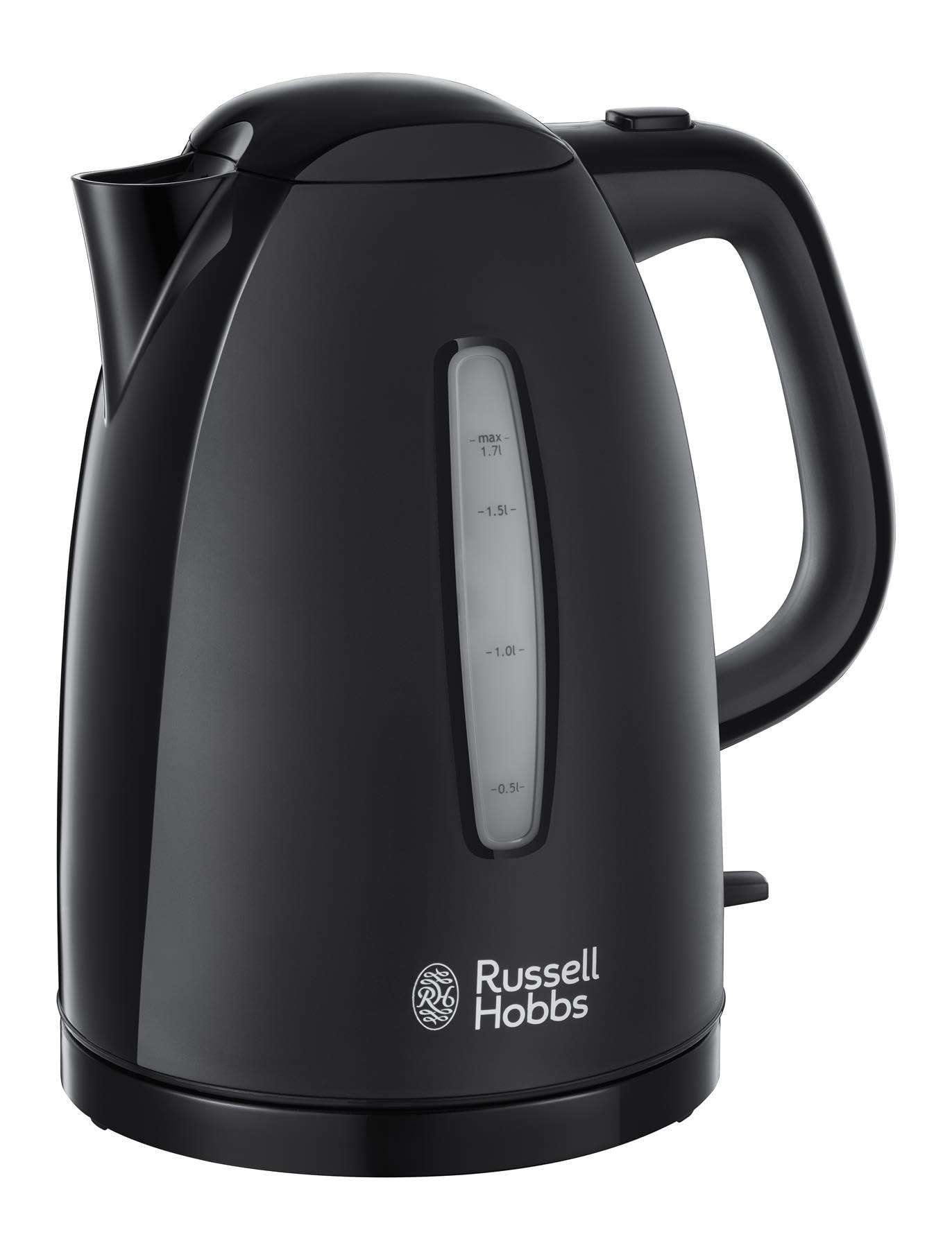 Russell Hobbs Textures Electric 1.7L Cordless Kettle (Fast Boil 3KW, Black Premium Plastic, matt & high Gloss Finish, Removable Washable Anti-Scale Filter, Push to Open lid, Perfect Pour spout) 21271