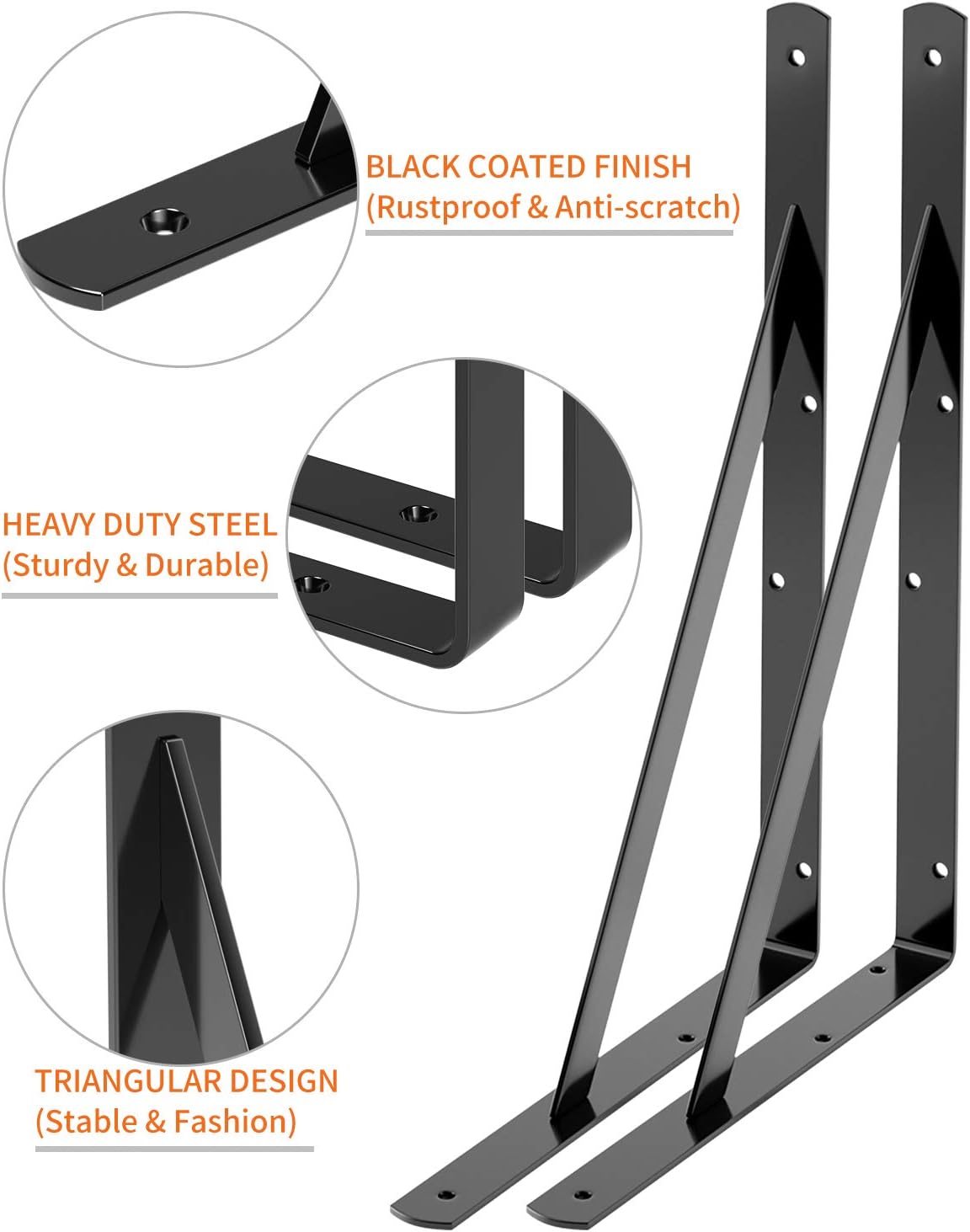 LuckIn Shelf Bracket 14 Inch for Floating Shelf, Heavy Duty Wall Mount L Bracket, 90 Degree Triangle Corner Bracket with Gusset (8 Pack,Black): Home Improvement