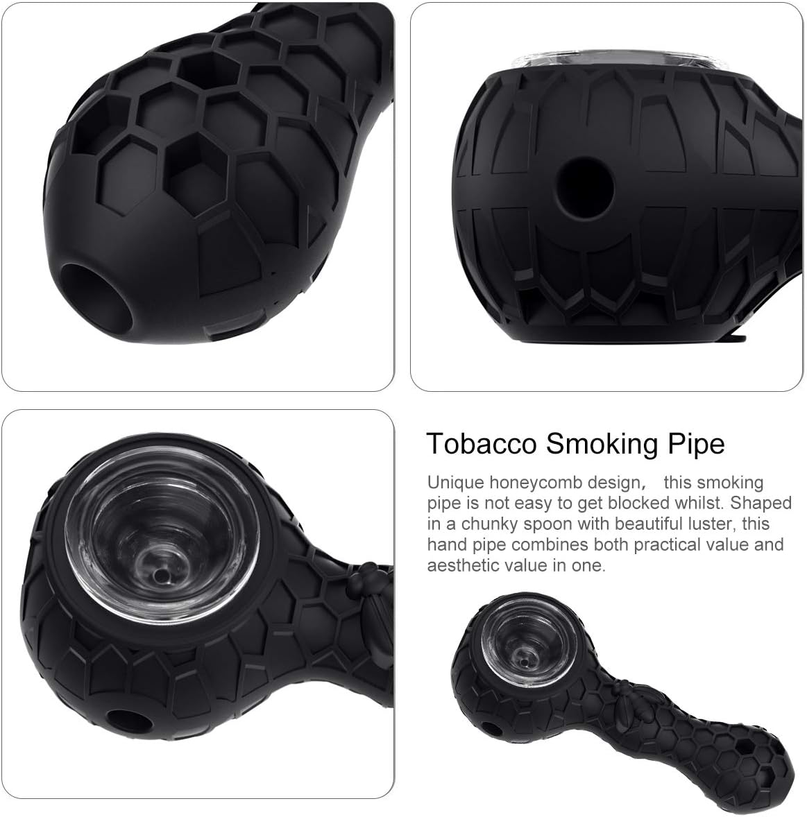 YoungRich Silicone Pipe with Spoon for Smoking Honeycomb Shape Silicone Pipe, Thick Small Hose, Handmade, Heat-Resistant - Image 3