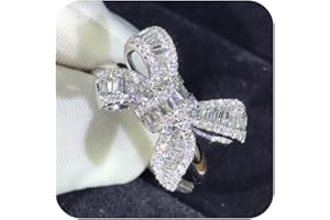 Greendou Fashion Jewelry Platinum Plated Sterling Silver Cubic Zirconia Bow-Knot Engagement Wedding Ring (10)