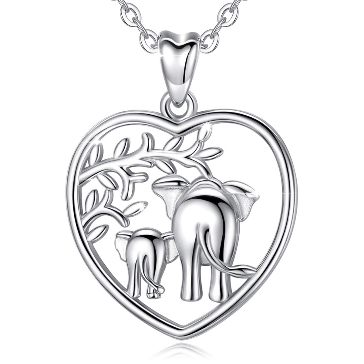 AEONSLOVE Elephant Necklace, 925 Sterling Silver Lucky Elephants Family Love Pendant Necklace,18in Jewellery for Mum