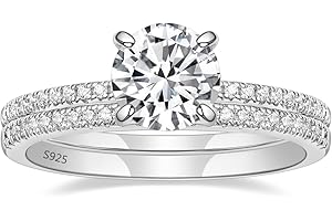 EAMTI 1.25CT 925 Sterling Silver Bridal Ring Sets Round CZ Engagement Promise Rings for Her Wedding Bands for Women Size 3-11