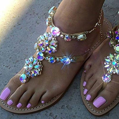 2017 Woman Sandals Women Shoes Rhinestones Chains Thong Gladiator Flat Sandals Chaussure Femme Plus Size sandal