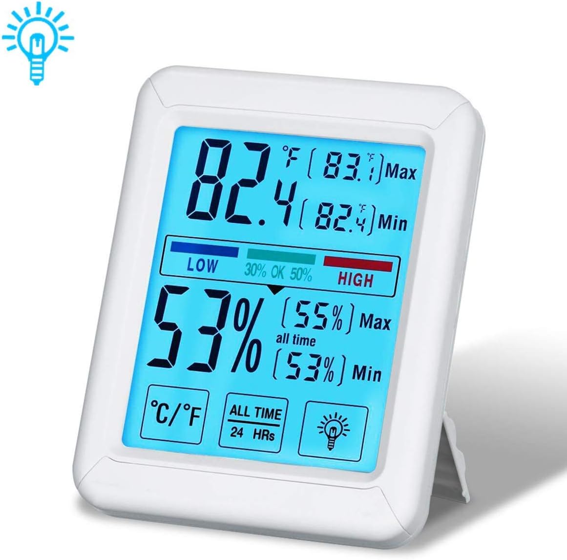 Tvird Digital Room Thermometer Hygrometer with Backlight Display, Indoor Room Temperature and Humidity Monitor for Comfort of Home and Office -Min/Max Records, °C/°F Switchable, Touch Screen