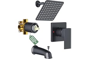 SunCleanse Tub Shower Faucet Set with Pressure Balance Valve, 8-Inch Rain Shower Head and Tub Spout, Single-Handle Shower Tri