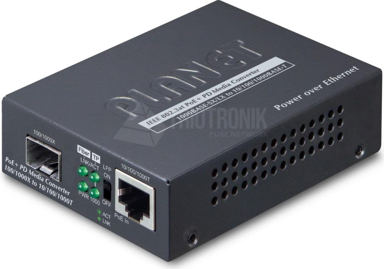 Planet 802.3at PoE+ PD network media converter 2000 Mbit/s Black
