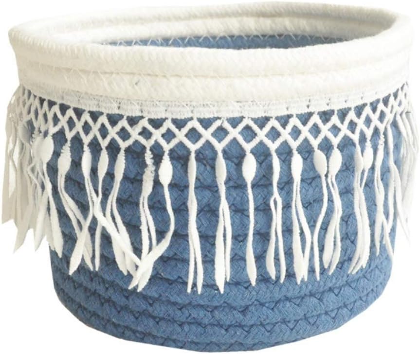Cotton Rope Woven Storage Basket With Decorative Fringe Handmade Storage Bins Sewing Basket Sundries Storage Organizers For Home Office Shelves Desks Amazon Co Uk Kitchen Home
