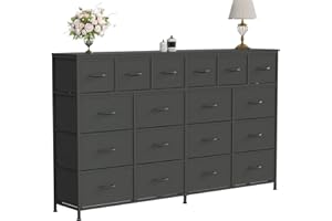 Garvee 63'' Wide Dresser with 18 Fabric Drawers & Charging Station, Large Bedroom Storage Chest with Steel Frame & Wood Top, 
