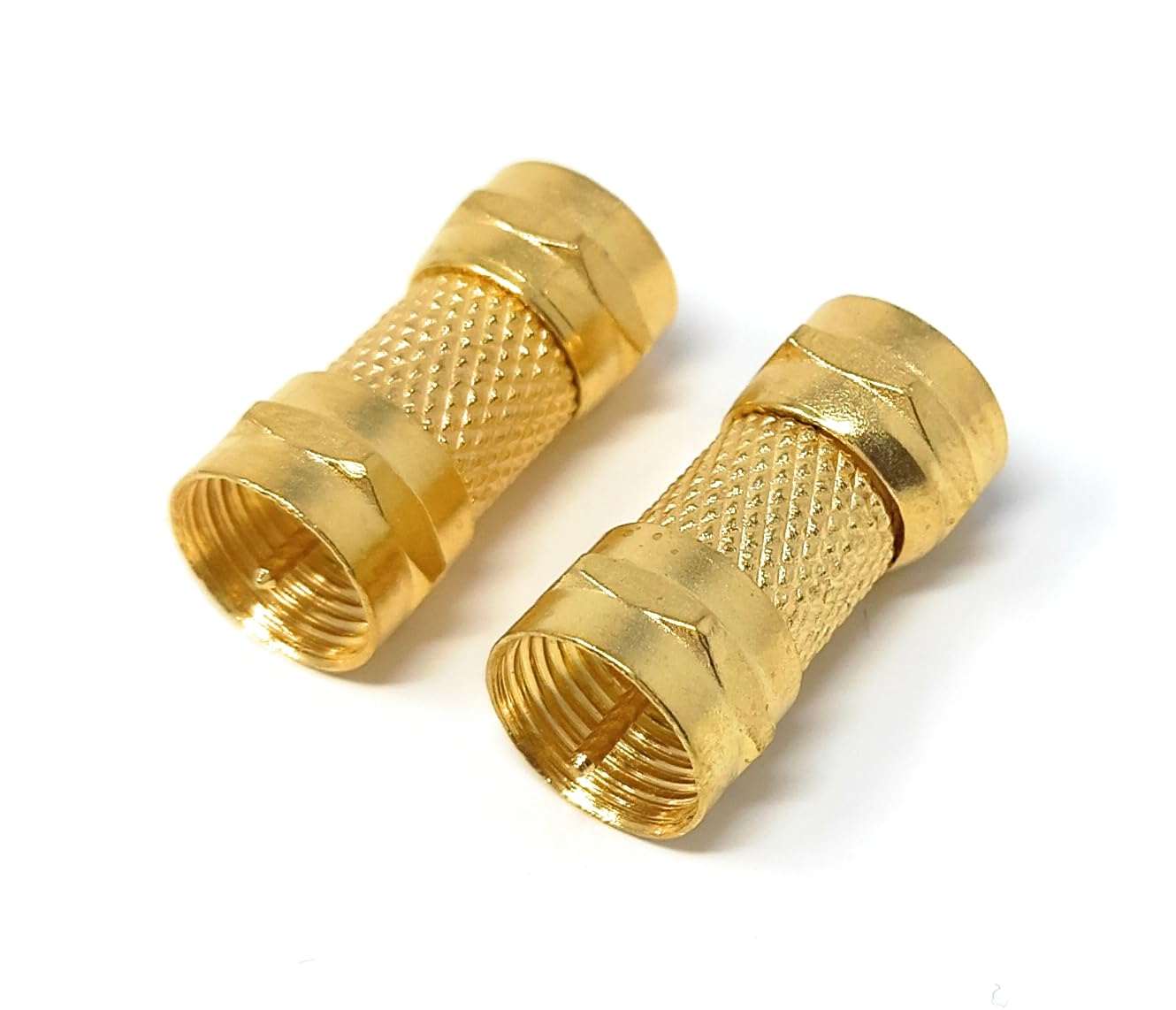 DRUT 2pcs F Type Screw On Male to Male Plug to Plug 75 OHM Coax Adapter Coupler (Gold)