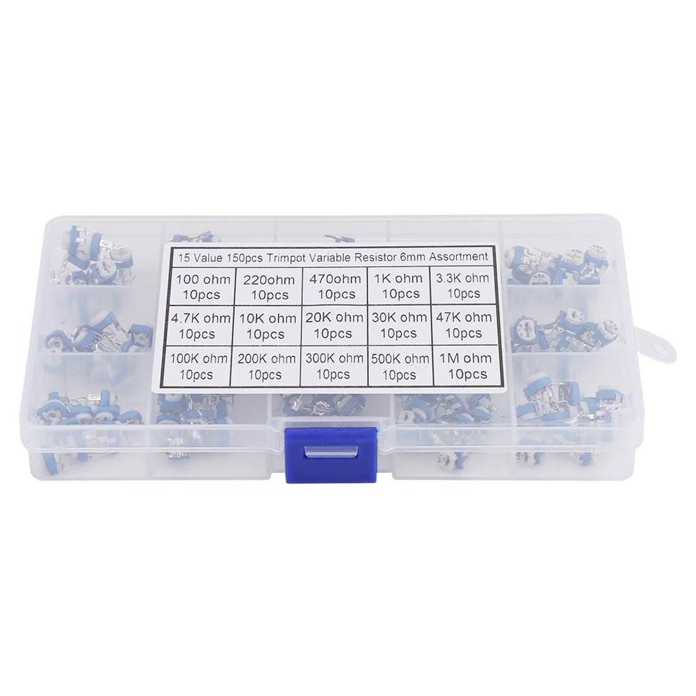 Variable Resistors Potentiometer Assorted Kit - 150Pcs Blue White 100ohm-1Mohm, Vertical PCB Preset Trimmer Potentiometer