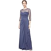 Alex Evenings Womens Long A-line Mother of The Bride Dress with Illusion Neck and Sleeves (Petite and Regular Sizes)