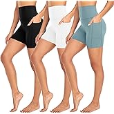 MOREFEEL 3 Pack Biker Shorts Women with Pockets – 5" Tummy Control High Waisted Workout Gym Yoga Athletic Shorts