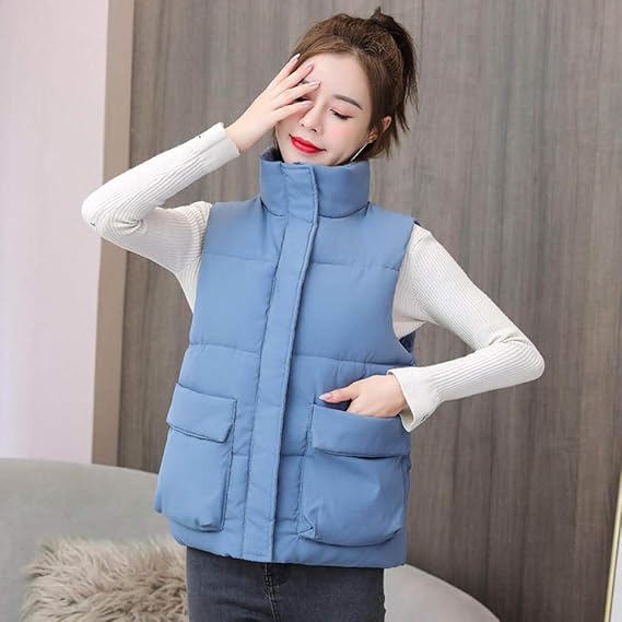 Amazon ダウンベスト レディース 秋冬ベスト女性カジュアルチョッキノースリーブジャケット女性服ベスト暖かい女性コートベストアウターウェア女性の屋外ジレットボディウォーマー 青 Xxl ベスト 通販