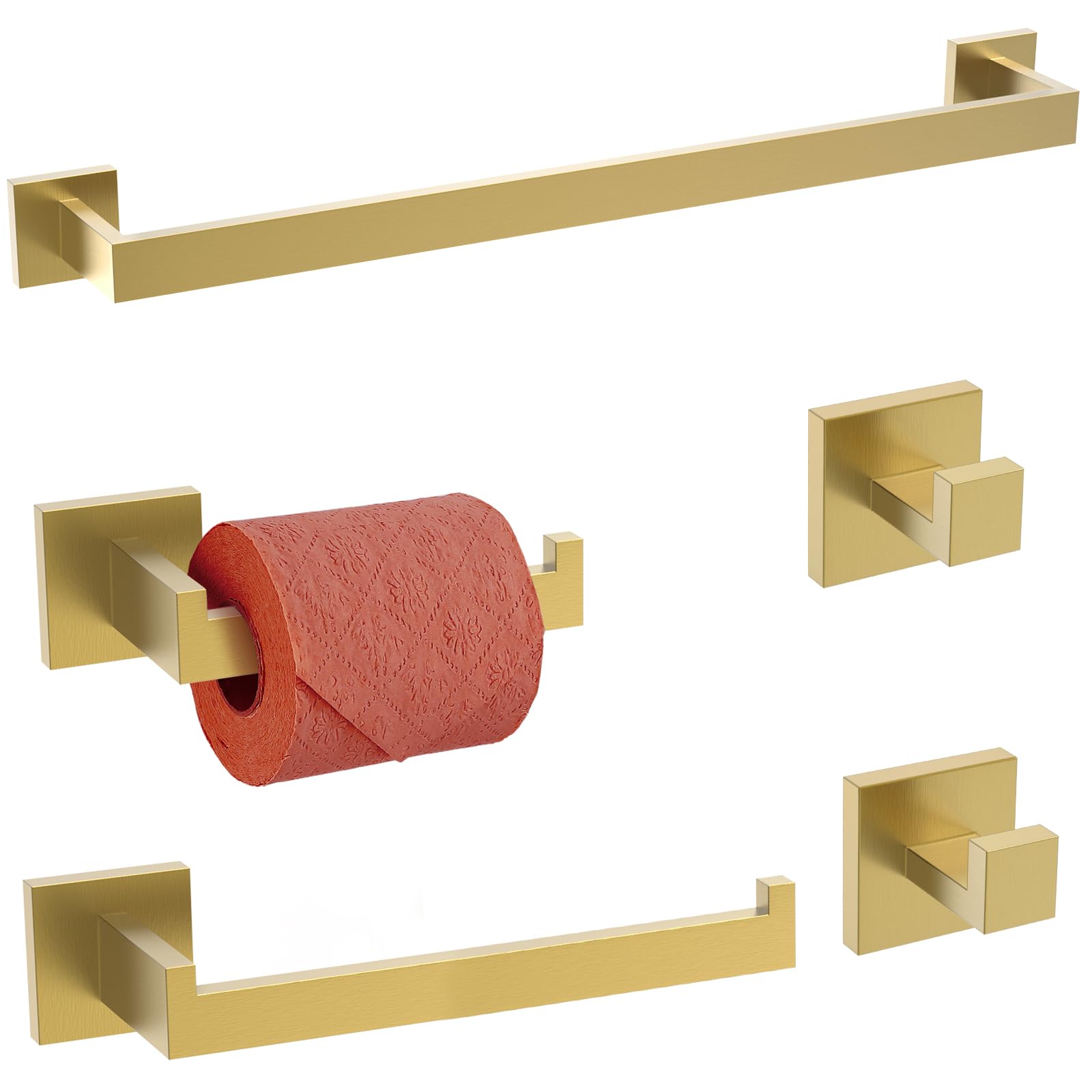 TURS 5-Pieces Bathroom Hardware Accessories Set Stainless Steel Brushed Gold Towel Bar Holder Sets, Wall Mounted,Q7LSJ-P5