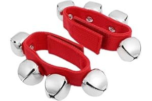 Coolrunner 2pcs/4pcs Band Wrist Bells Christmas Musical Tambourine Wrist Shaking Jingle Bells Percussion Orchestra Rattles (Red)