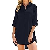 joyliveCY Swimsuit Coverups for Women, V Neck Bathing Suits Cover Ups for Women, 3/4 Sleeve Bikini Cover Up Beach Dress