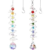 2 Pcs Suncatcher Wind Spinner Gazing Ball Spiral Tail, Rainbow Decorative Wind Spinner Sun Catcher, Glass Crystals for Girl Women Garden Decoration(Colorful)