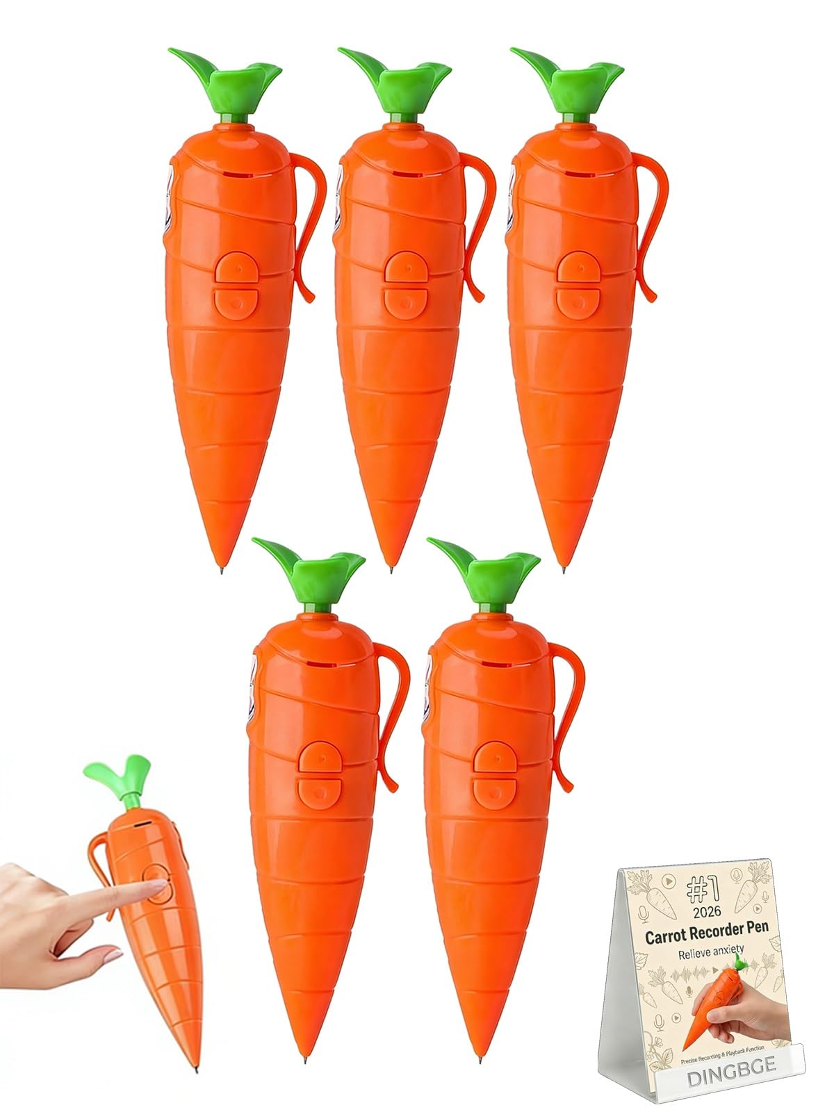 Dingbge Carrot Recorder Pen Recording Pen Voice Recorder pens Audio Playback Device Cute Carrot Shaped Writing Tool Toy 20s Playback Feature for Students Teachers School Learning Gift(5PCS)