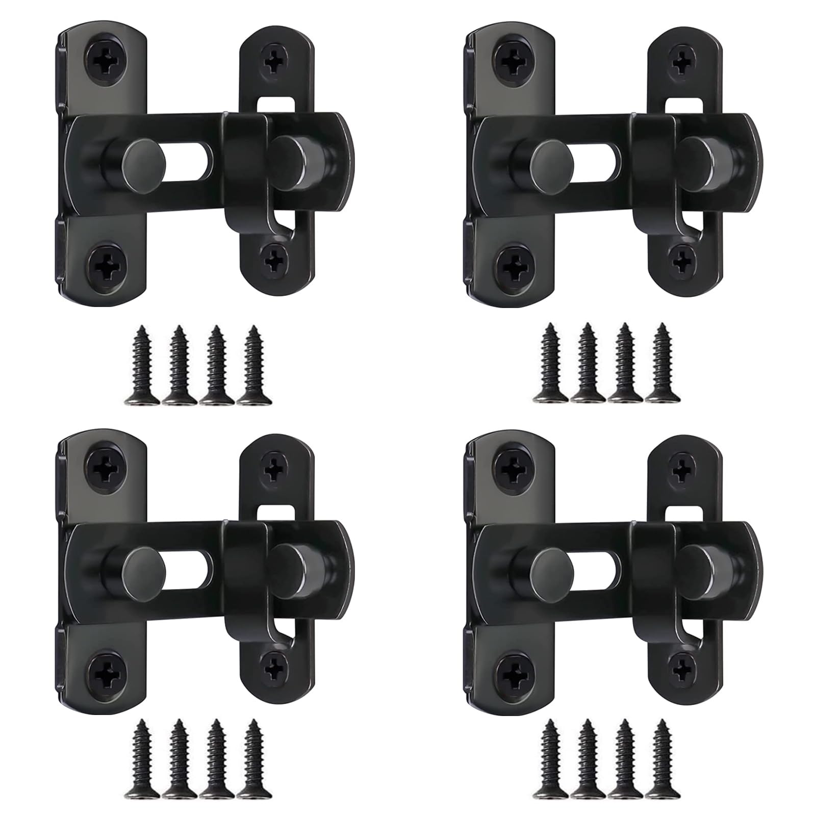 ANBOWEI 90 Degree Door Lock, Black Flip Sliding Barn Door Latch, 4 Pack 3" Stainless Steel Small Right Angle Latch for Barn Gate, Sliding Doors, Pet House, Window