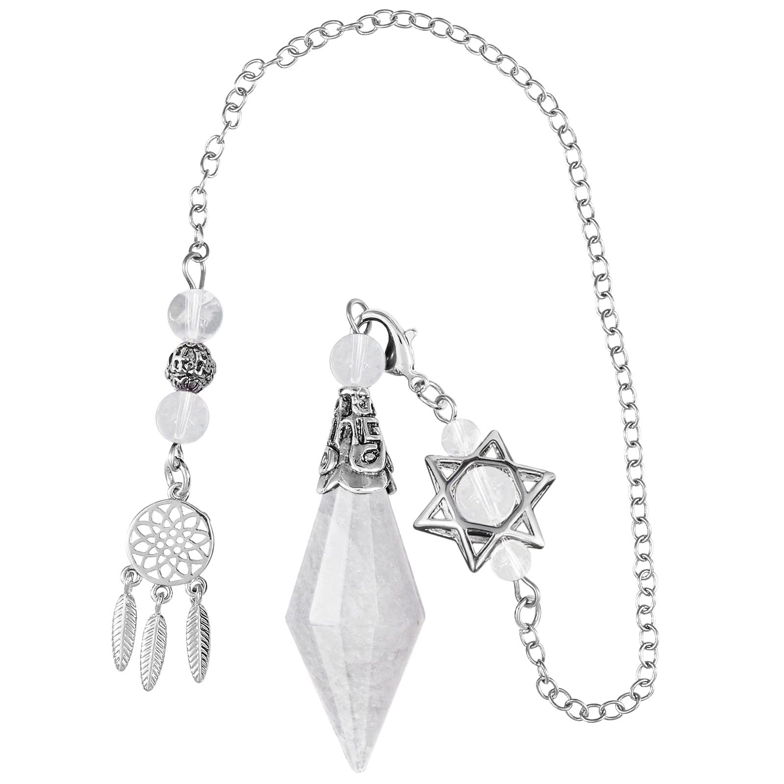 KYEYGWO Rock Crystal Cone Stone Pendulums, Double Crystal Point Pendulum Crystal Stone Cut Pendant Necklace for Dowsing Scrying Divination Meditation Reiki Healing