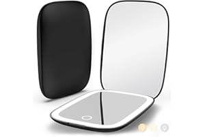 MOPIS Rechargeable Travel Mirror with Lights 3 Color Modes,1X/3X Magnification Mini Led Compact Makeup Mirror for Purse, Travel Essentials Gifts Stocking Stuffers for Girls Women - Black