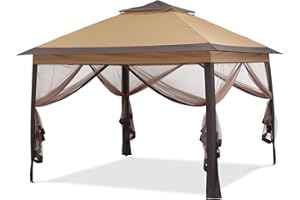 GDY 11x11 Pop Up Canopy Tent, Outdoor Canopy with Netting, Outdoor Gazebo for Backyard, Tent with Hand Bag, Brown.